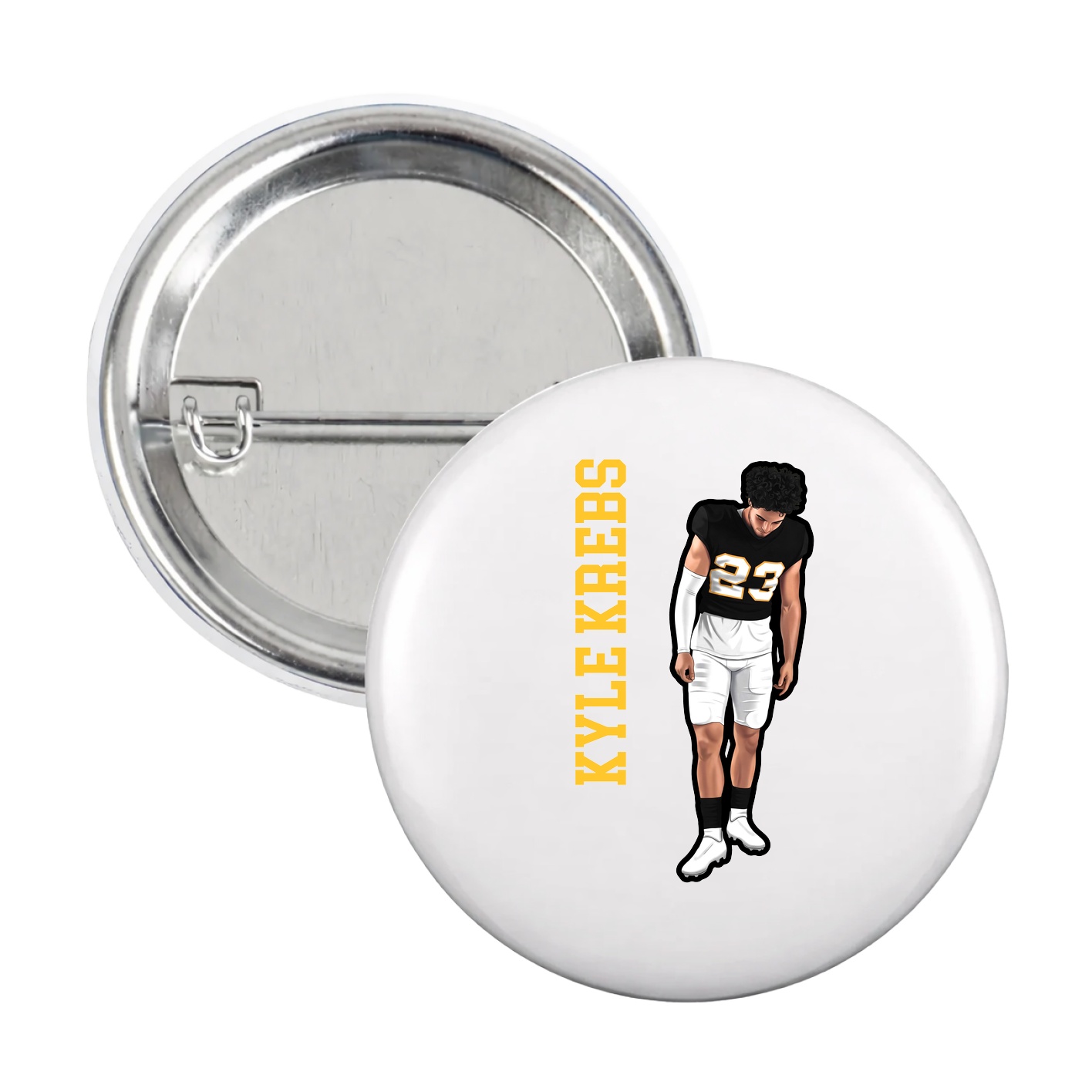 Game Day Button — Name Vertical in White