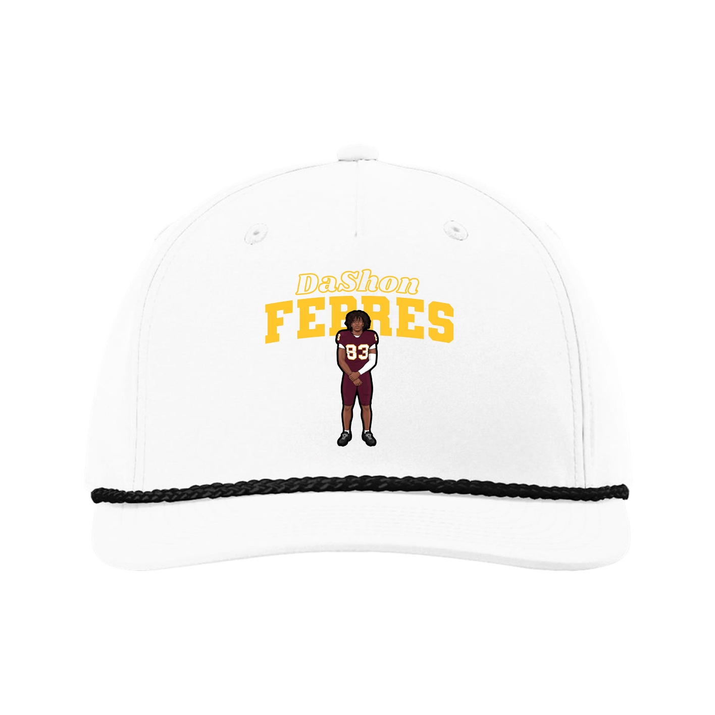 Five-Panel Classic Rope Cap — Name Arch in White