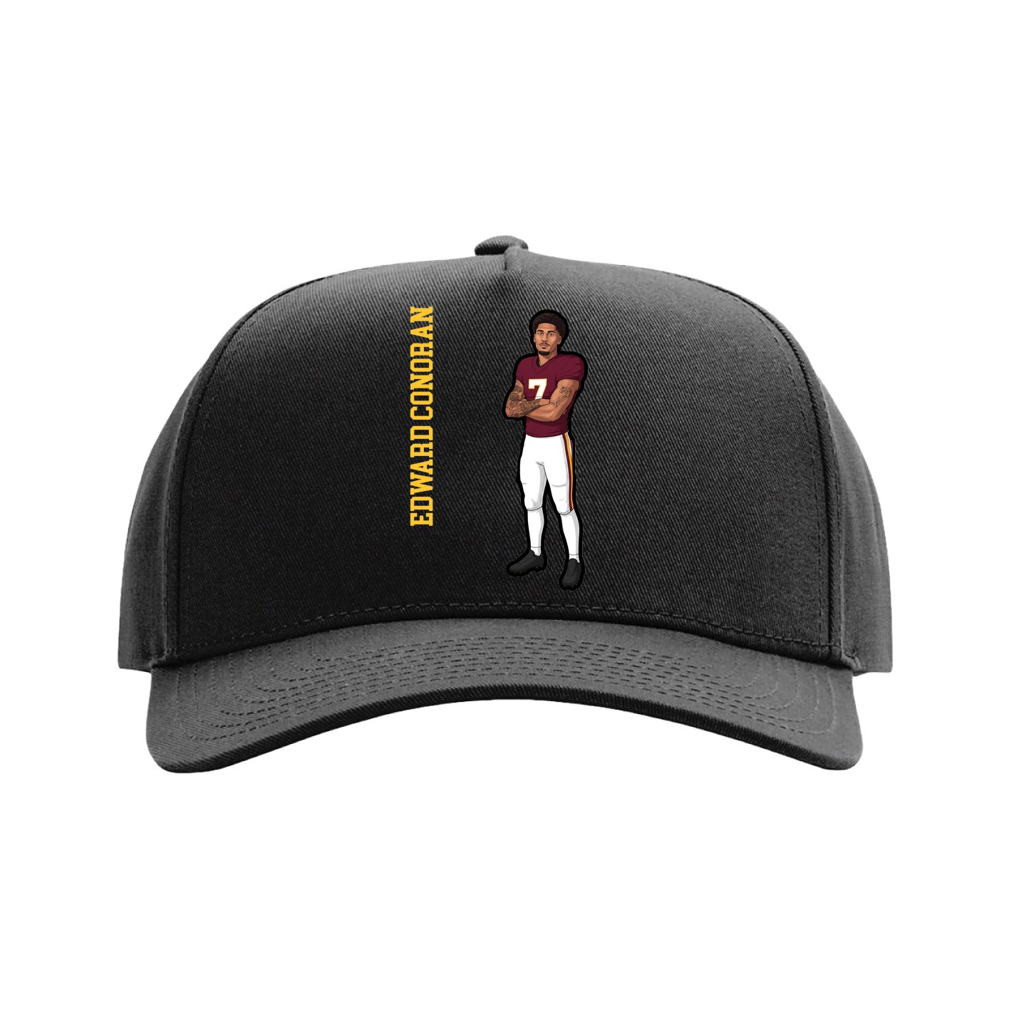 Full Fabric Five-Panel Champ Cap — Name Vertical in Black