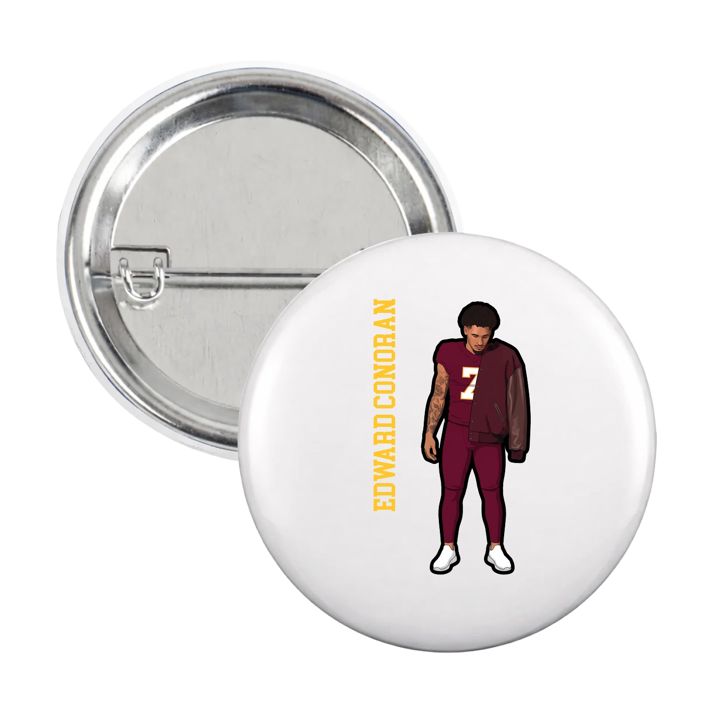 Game Day Button — Name Vertical in White