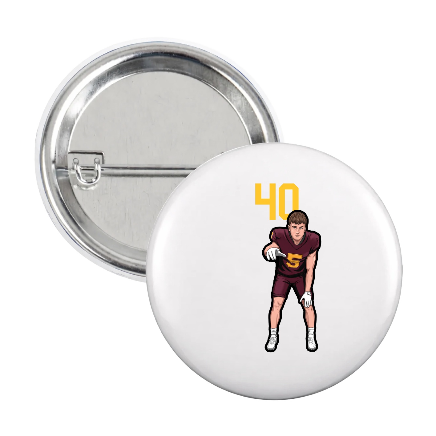 Game Day Button — Number Top in White