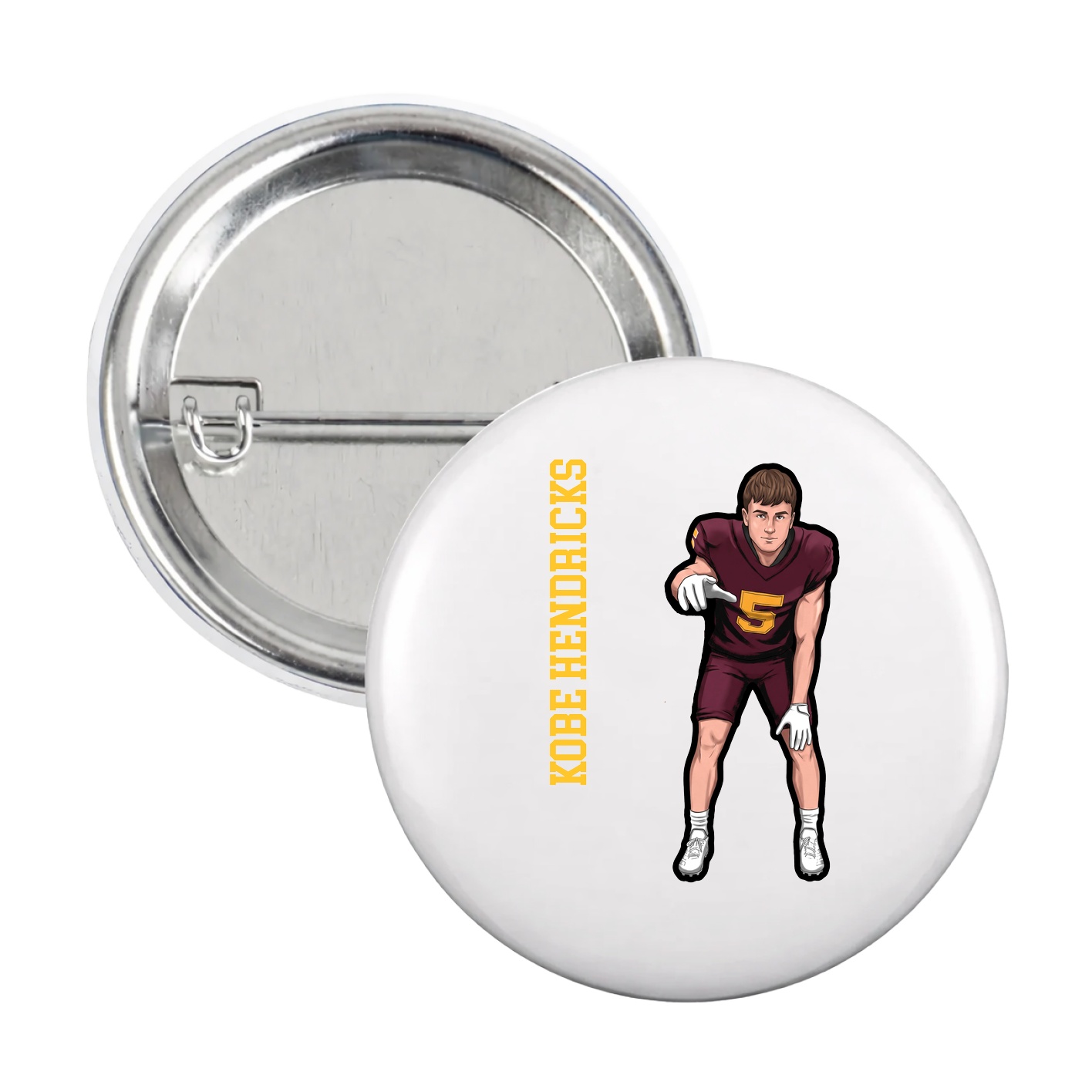 Game Day Button — Name Vertical in White