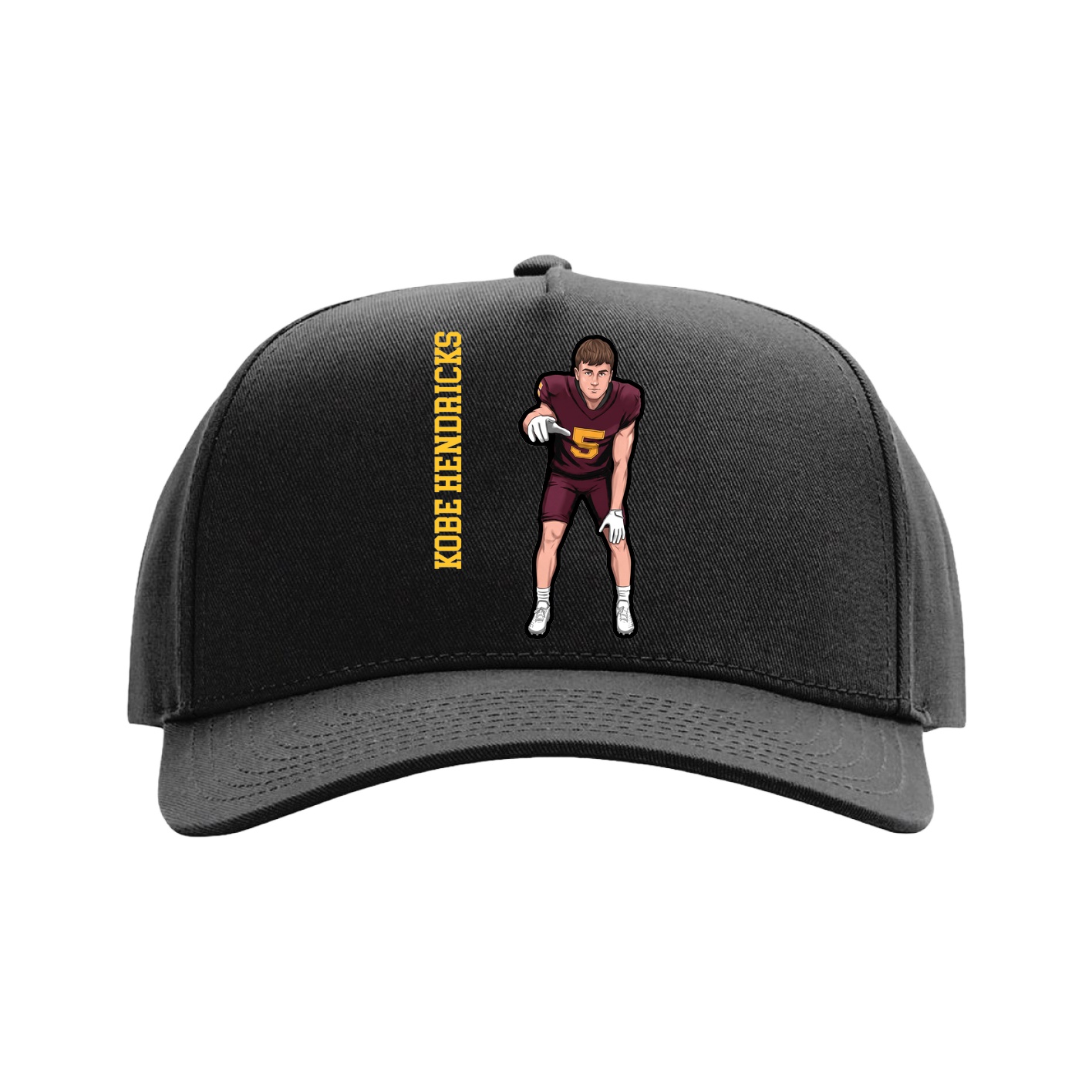 Full Fabric Five-Panel Champ Cap — Name Vertical in Black