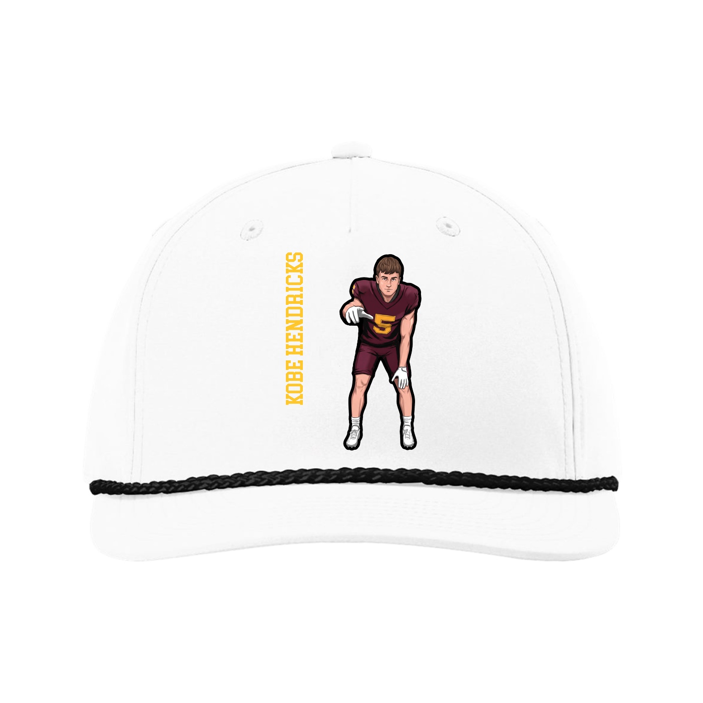 Five-Panel Classic Rope Cap — Name Vertical in White