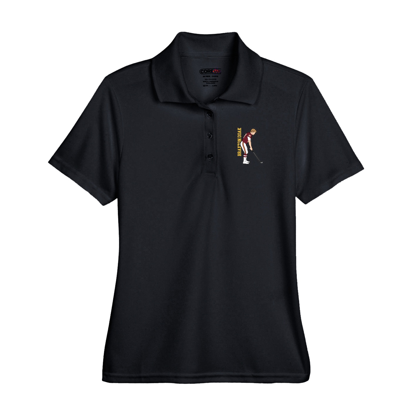 Performance Polo — Name Vertical in Black
