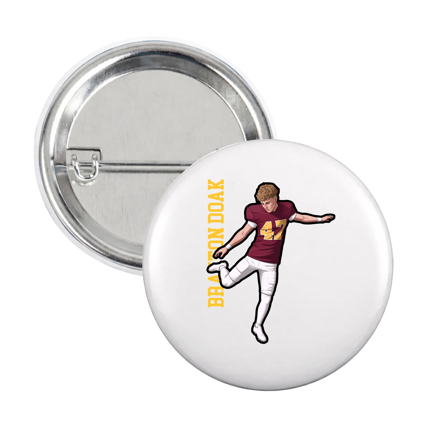 Game Day Button — Name Vertical in White