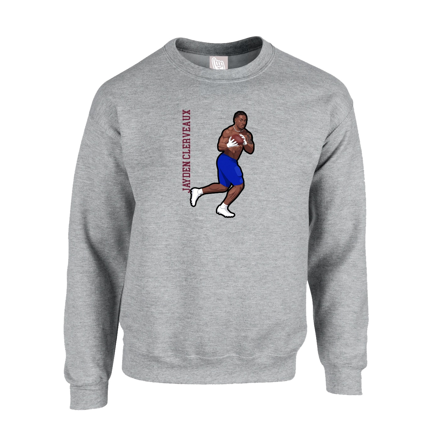 Fleece Crew — Name Vertical in Grey