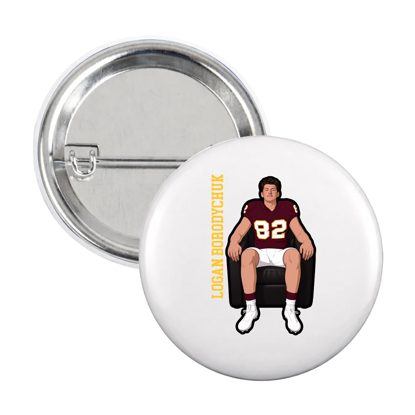 Game Day Button — Name Vertical in White