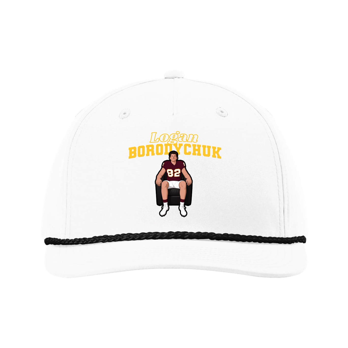 Five-Panel Classic Rope Cap — Name Arch in White