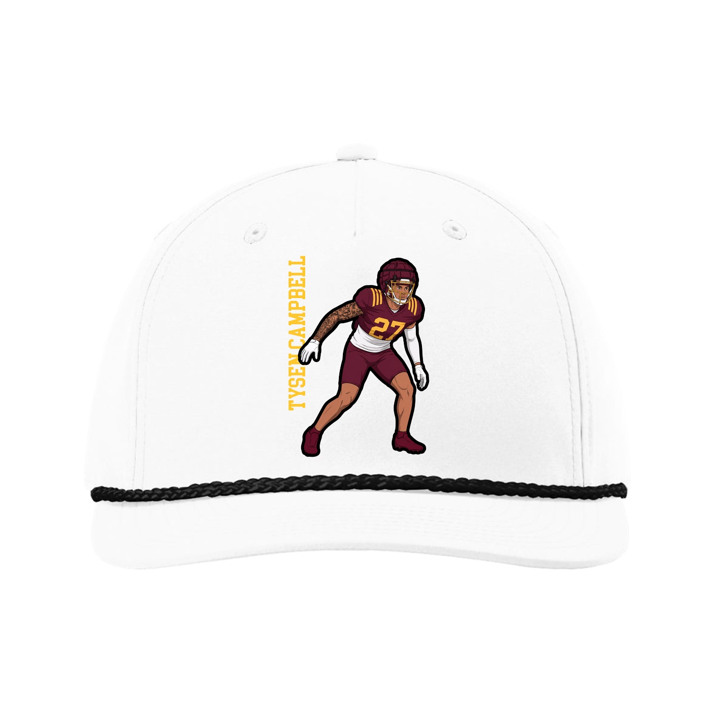 Five-Panel Classic Rope Cap — Name Vertical in White