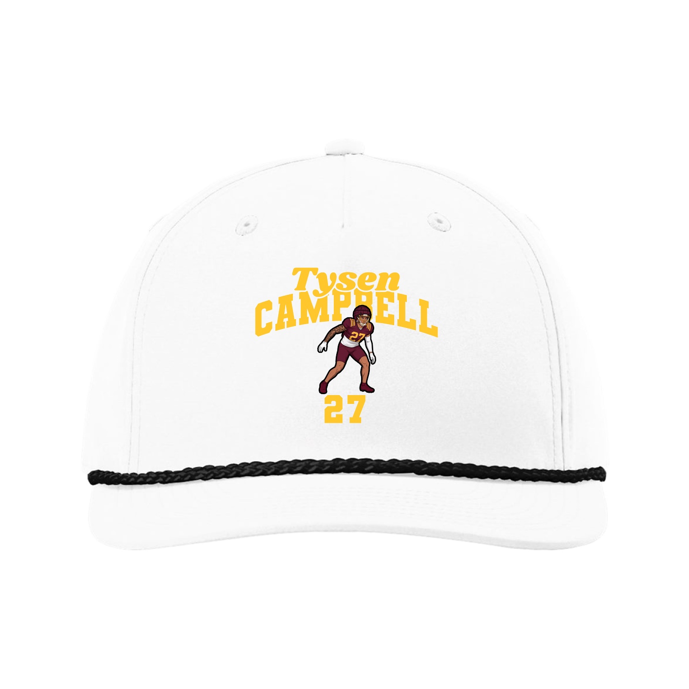 Five-Panel Classic Rope Cap — Signature Arch in White