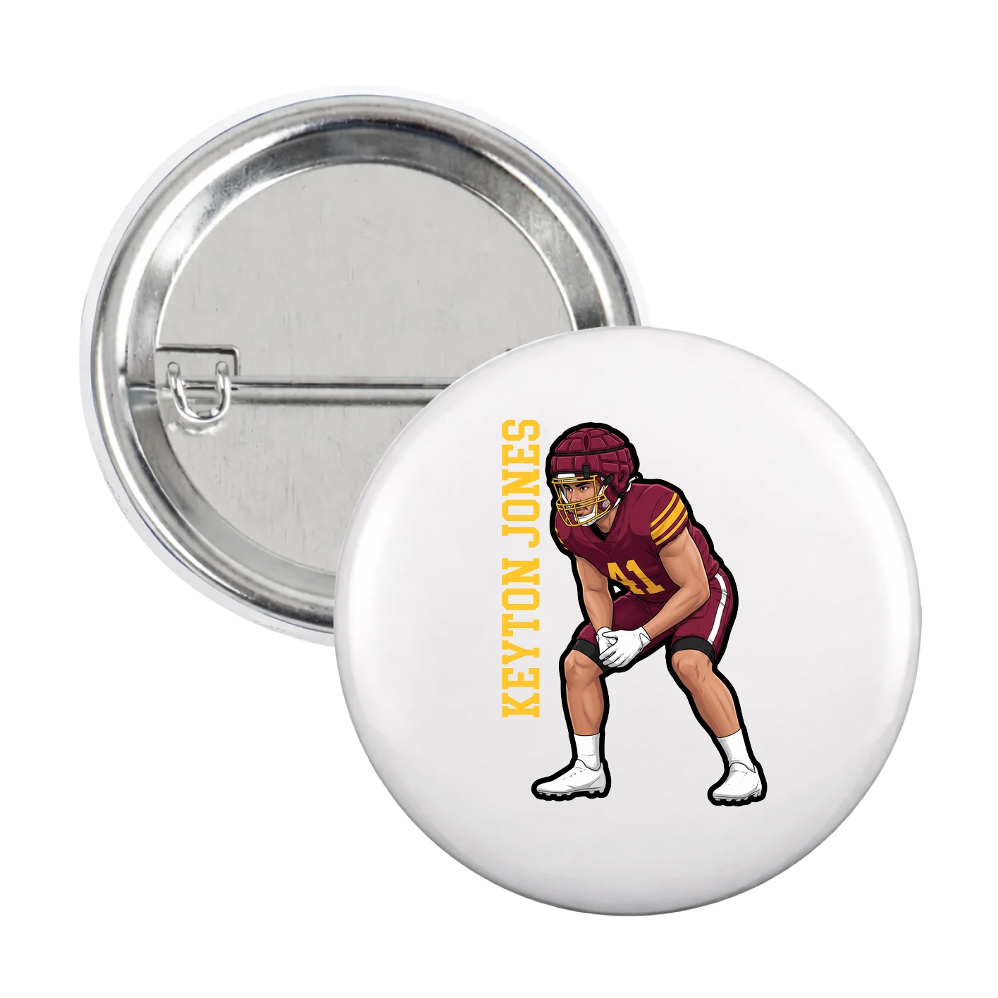 Game Day Button — Name Vertical in White