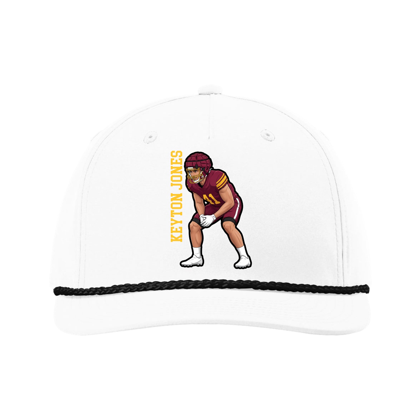Five-Panel Classic Rope Cap — Name Vertical in White