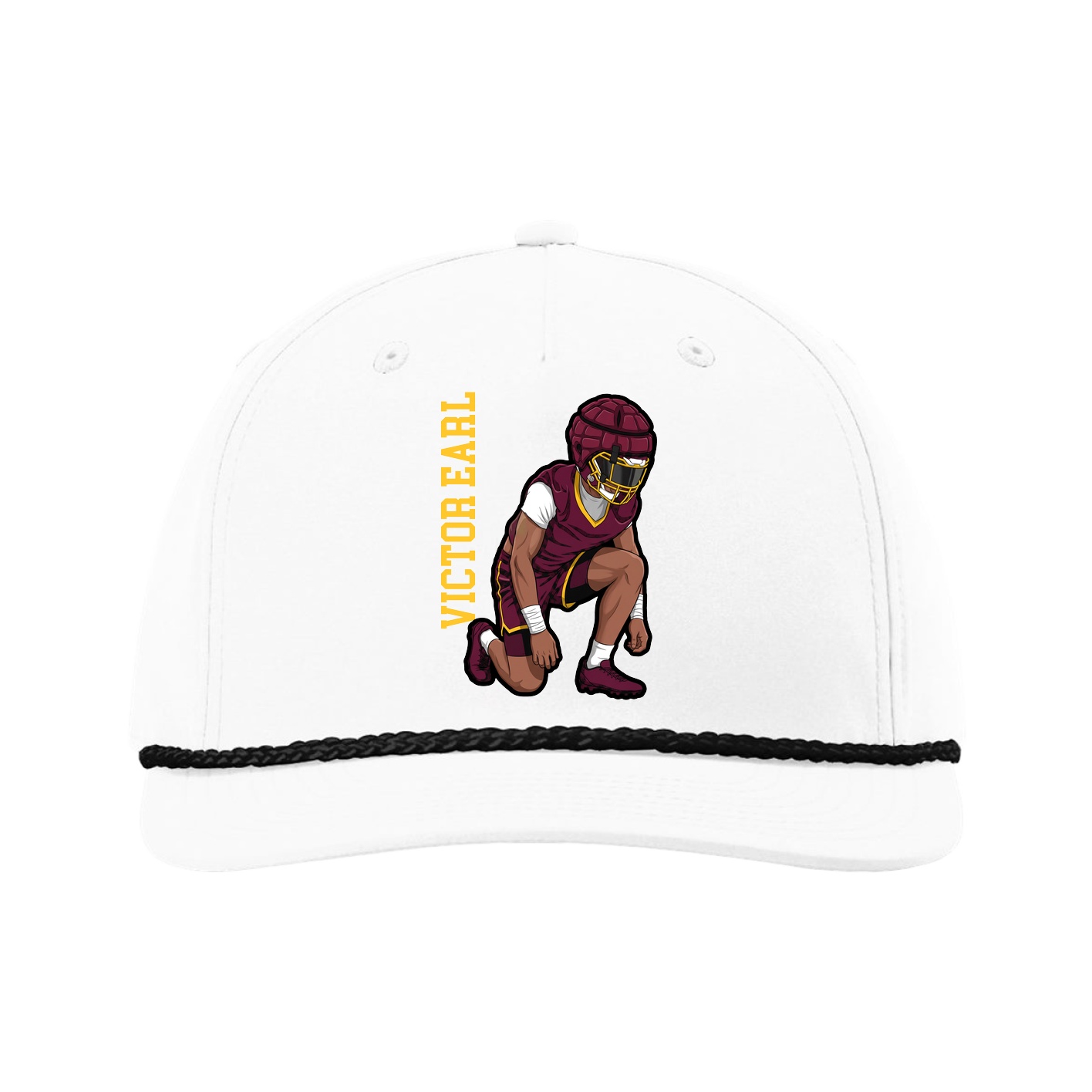 Five-Panel Classic Rope Cap — Name Vertical in White
