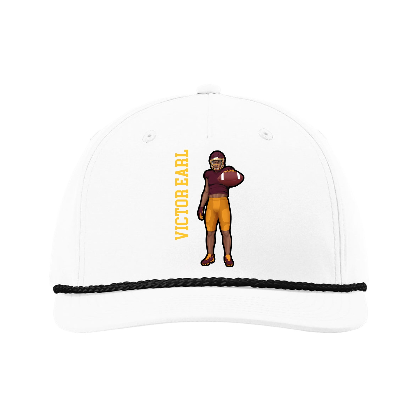Five-Panel Classic Rope Cap — Name Vertical in White