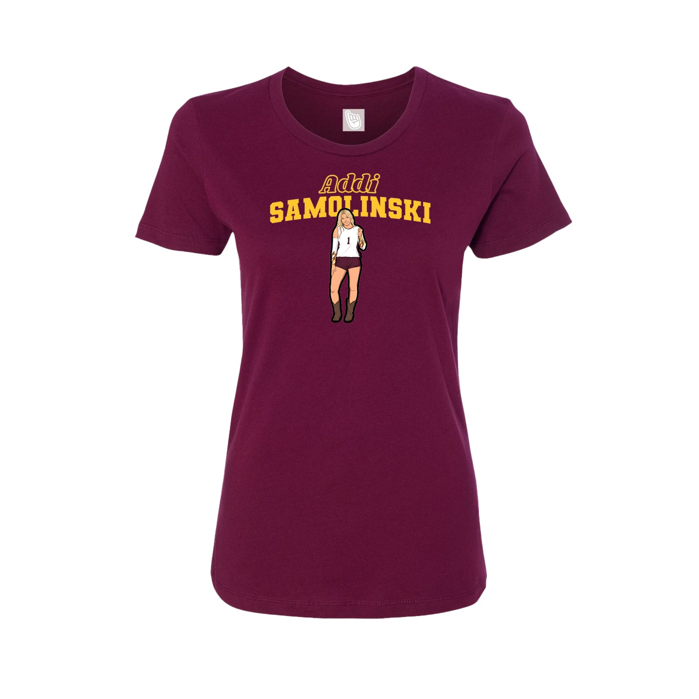 Fitted Women's Tee — Name Arch in Maroon