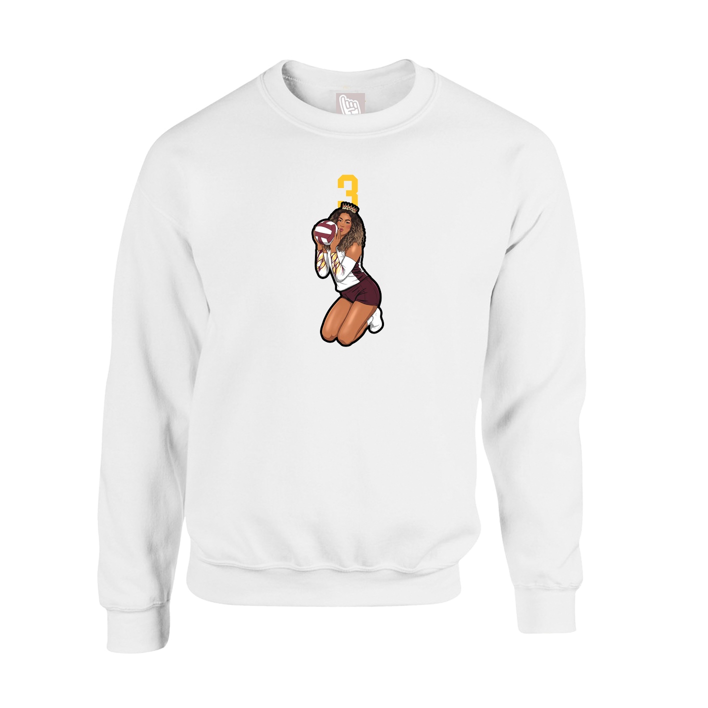 Fleece Crew — Number Top in White