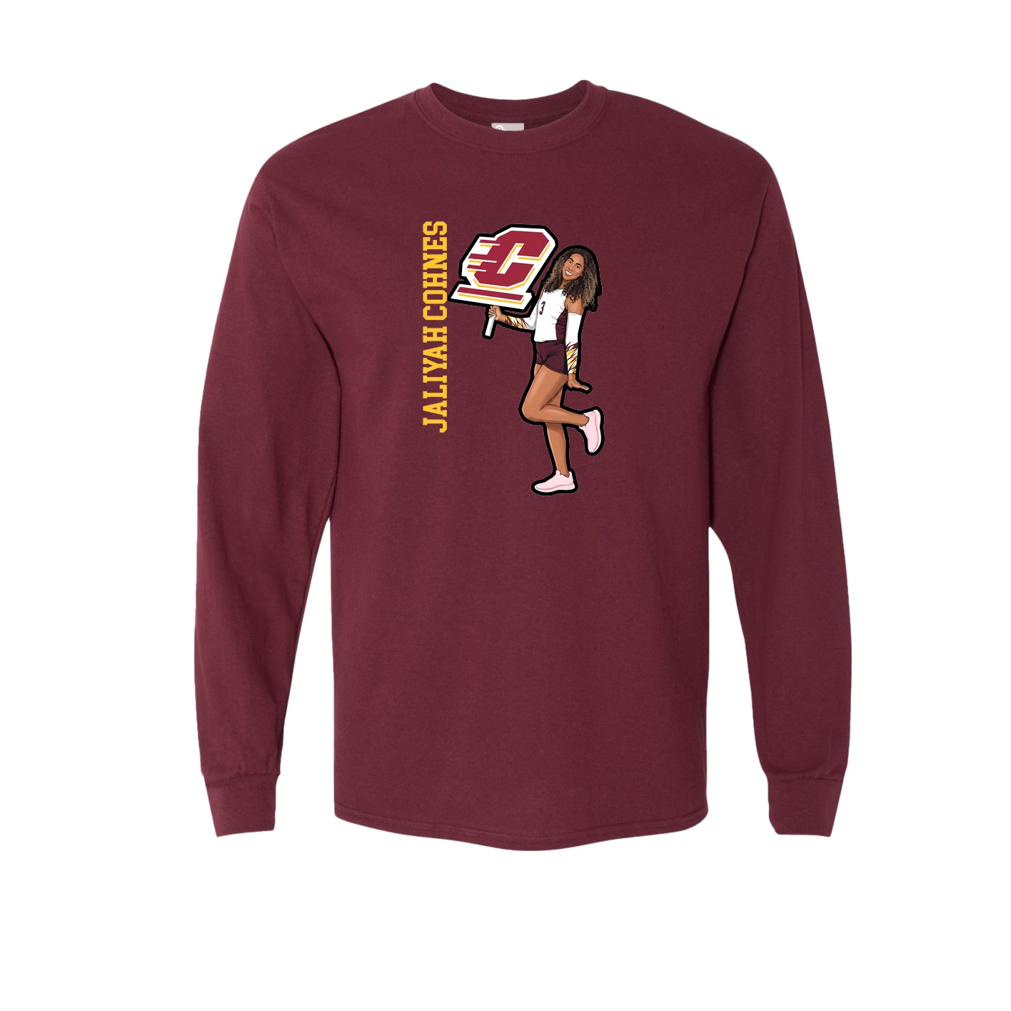 Long Sleeve Tee — Name Vertical in Maroon