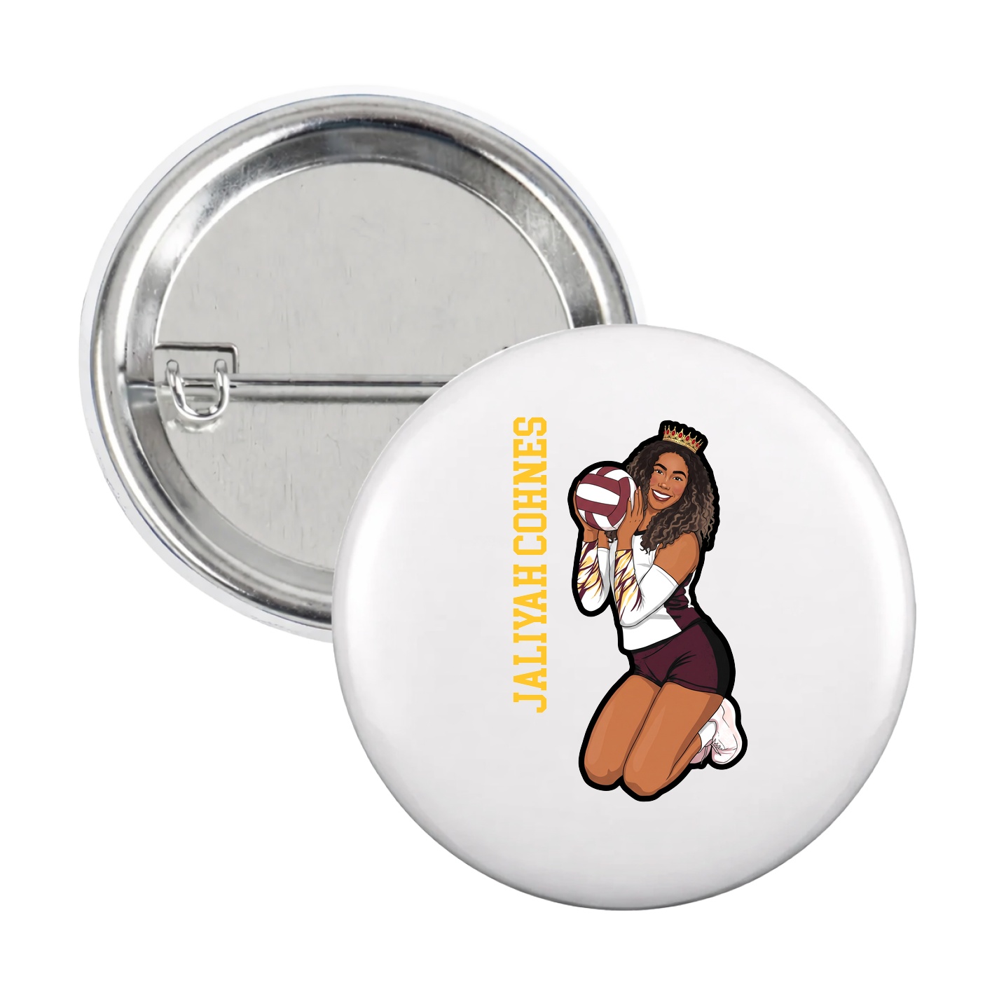 Game Day Button — Name Vertical in White