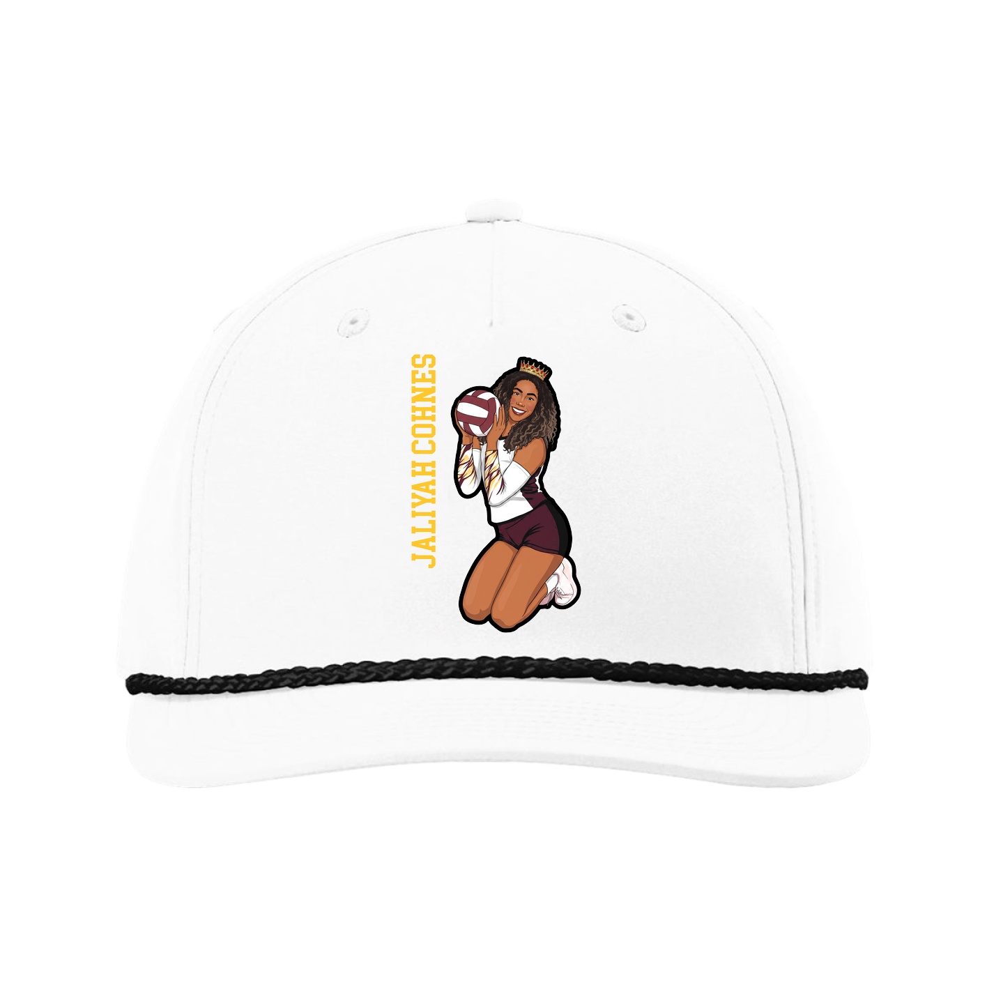 Five-Panel Classic Rope Cap — Name Vertical in White