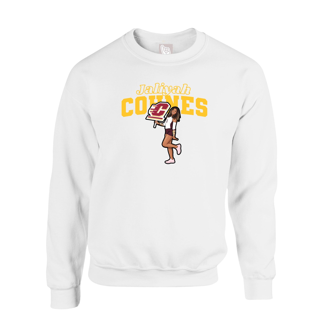 Fleece Crew — Name Arch in White
