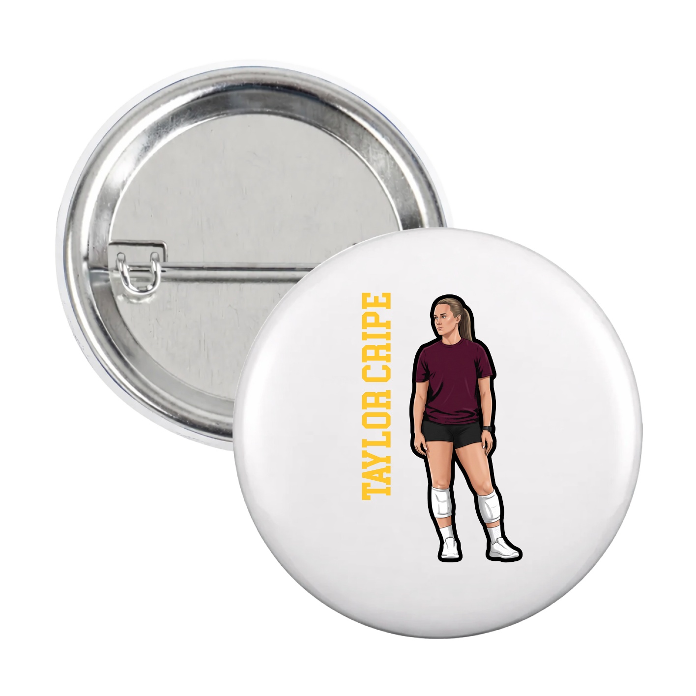 Game Day Button — Name Vertical in White