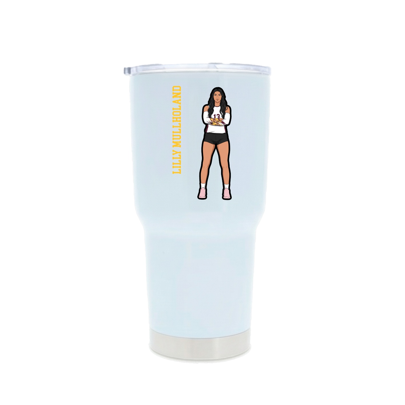 30oz Stainless Steel Tumbler — Name Vertical in White