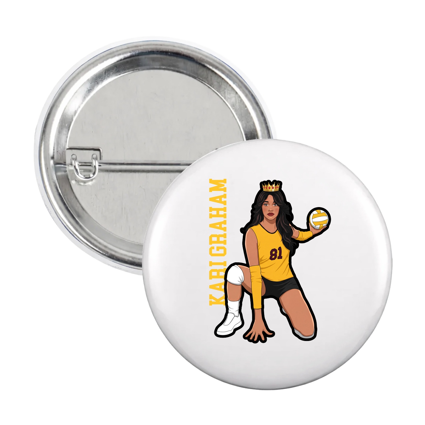 Game Day Button — Name Vertical in White