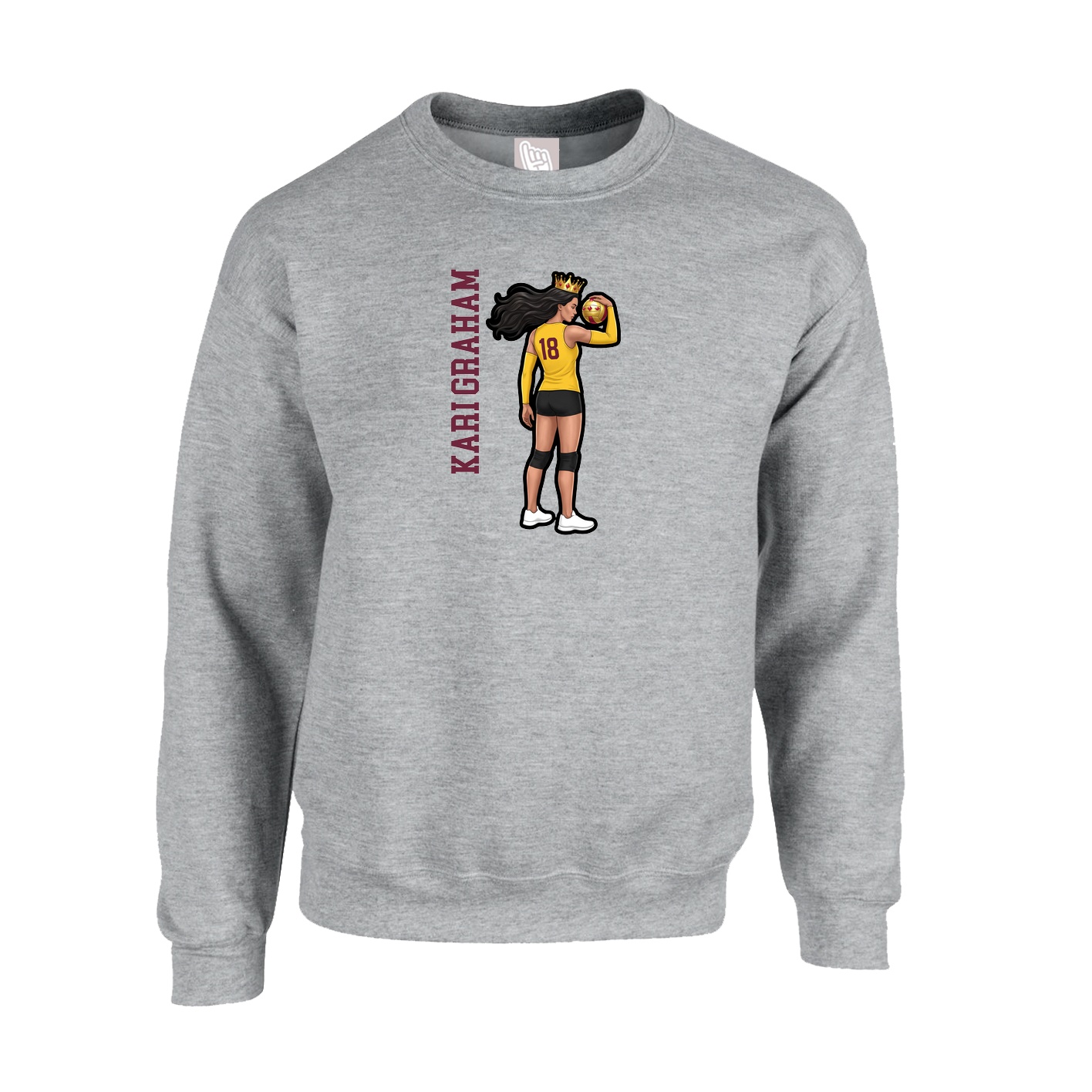 Fleece Crew — Name Vertical in Grey