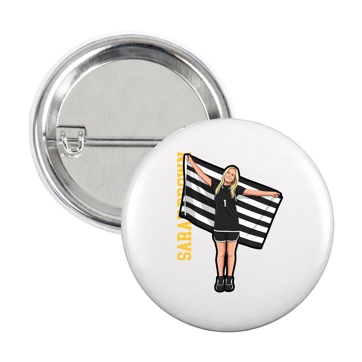 Game Day Button — Name Vertical in White