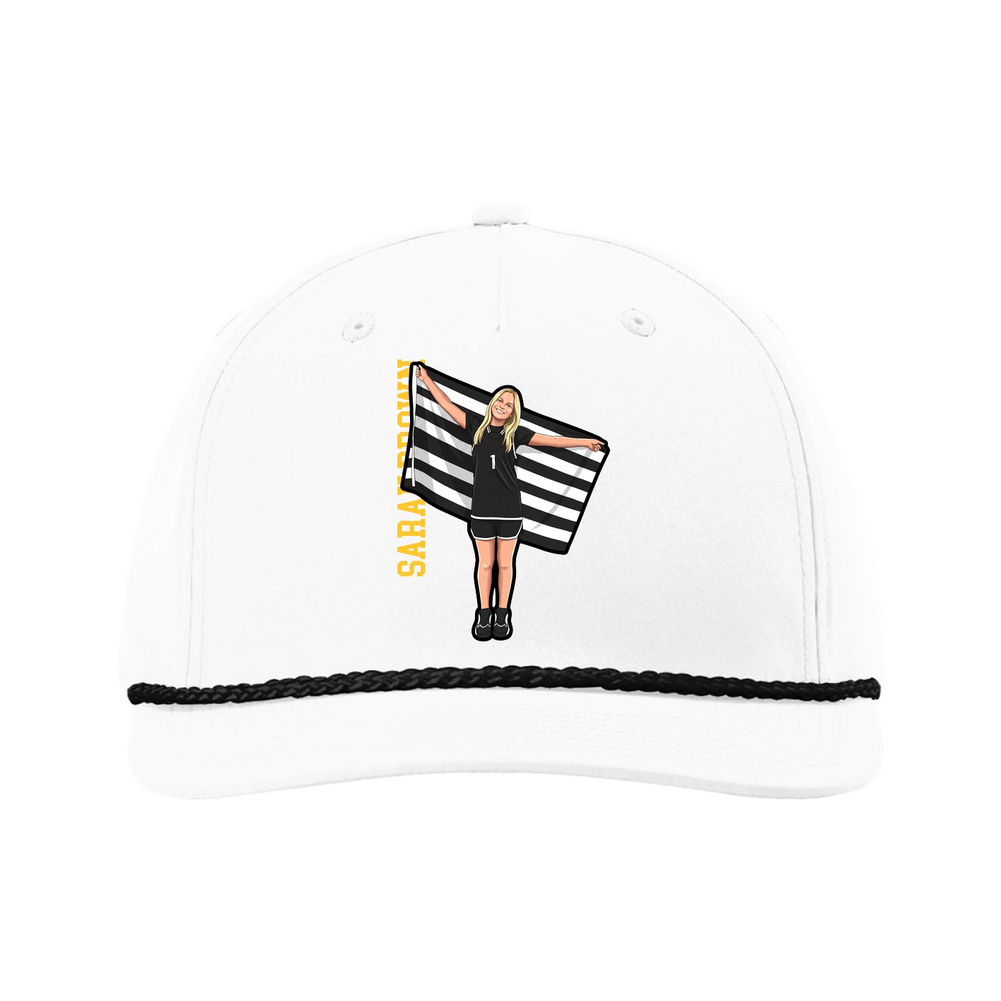 Five-Panel Classic Rope Cap — Name Vertical in White