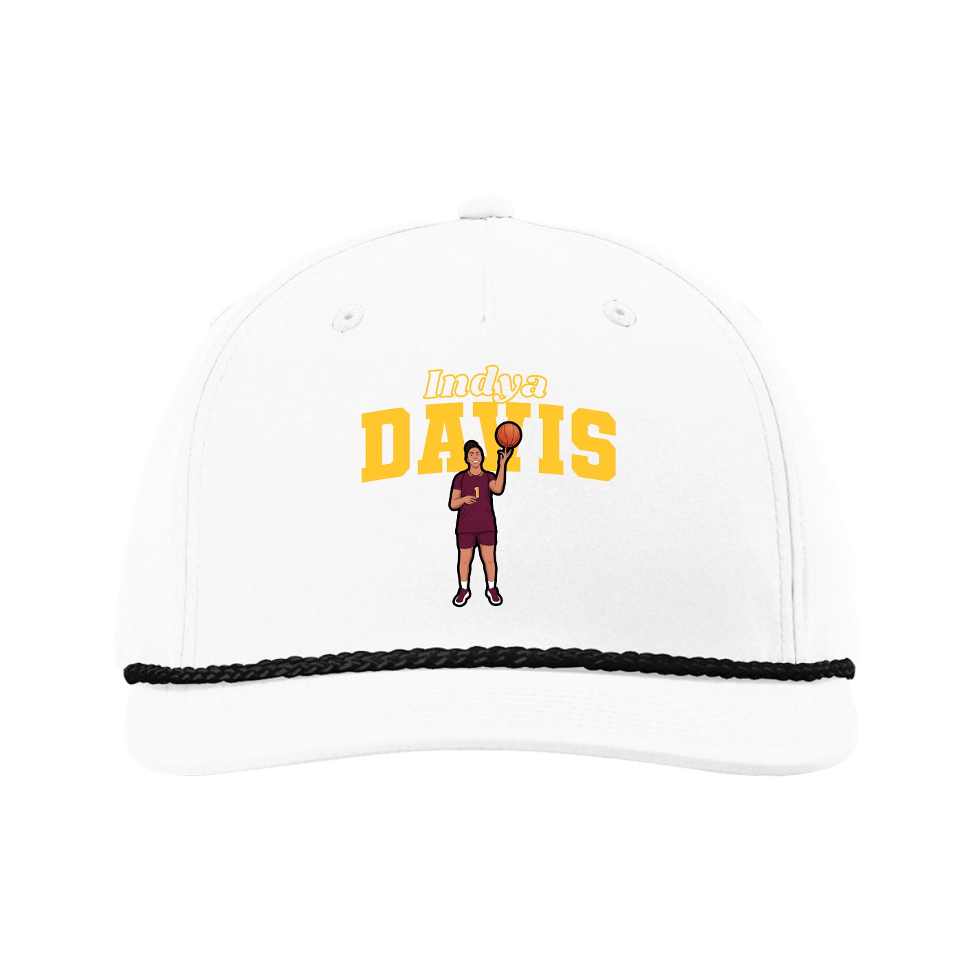 Five-Panel Classic Rope Cap — Name Arch in White