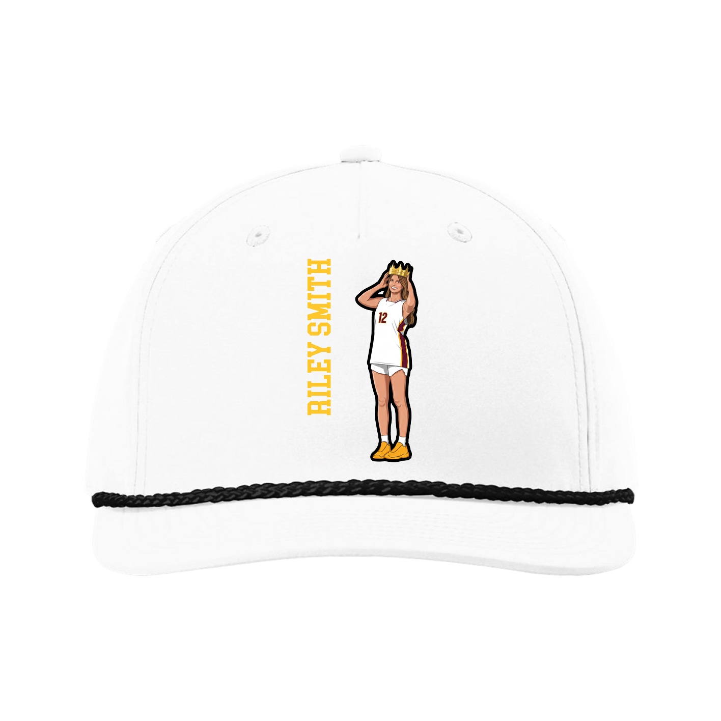 Five-Panel Classic Rope Cap — Name Vertical in White