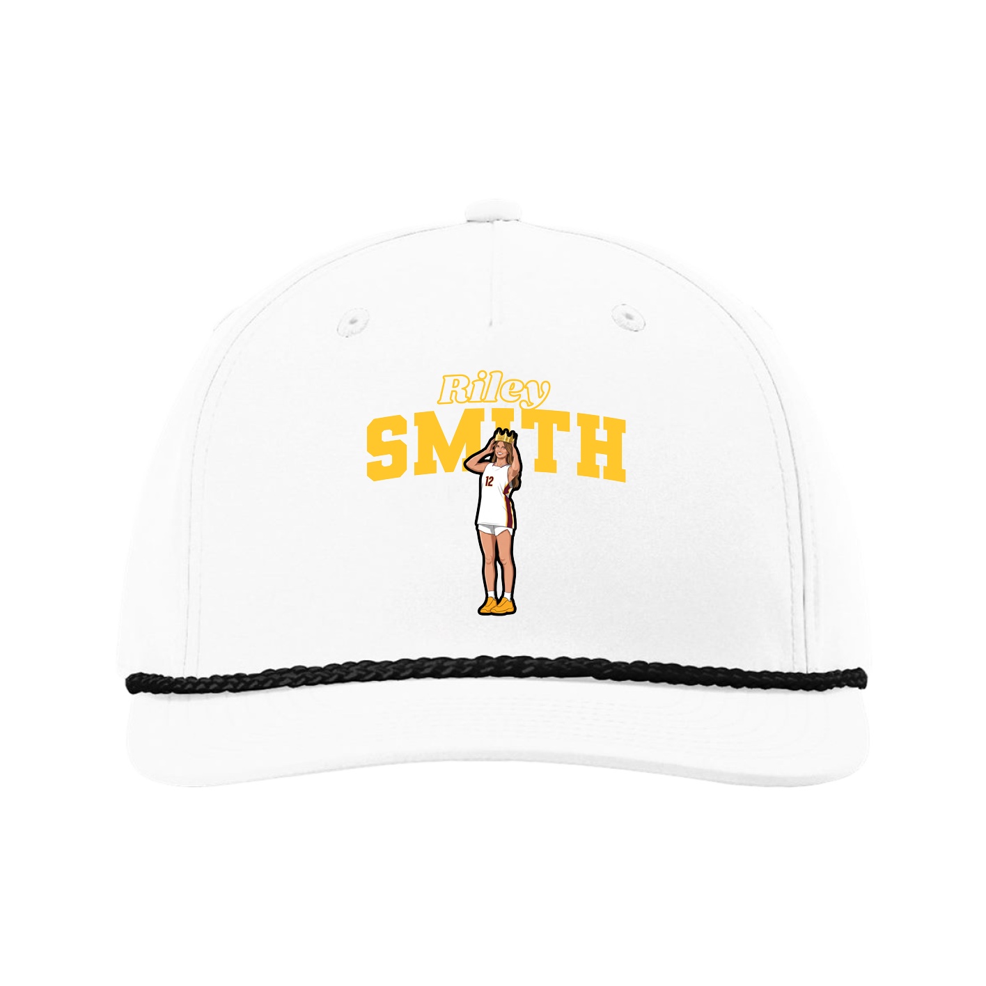 Five-Panel Classic Rope Cap — Name Arch in White