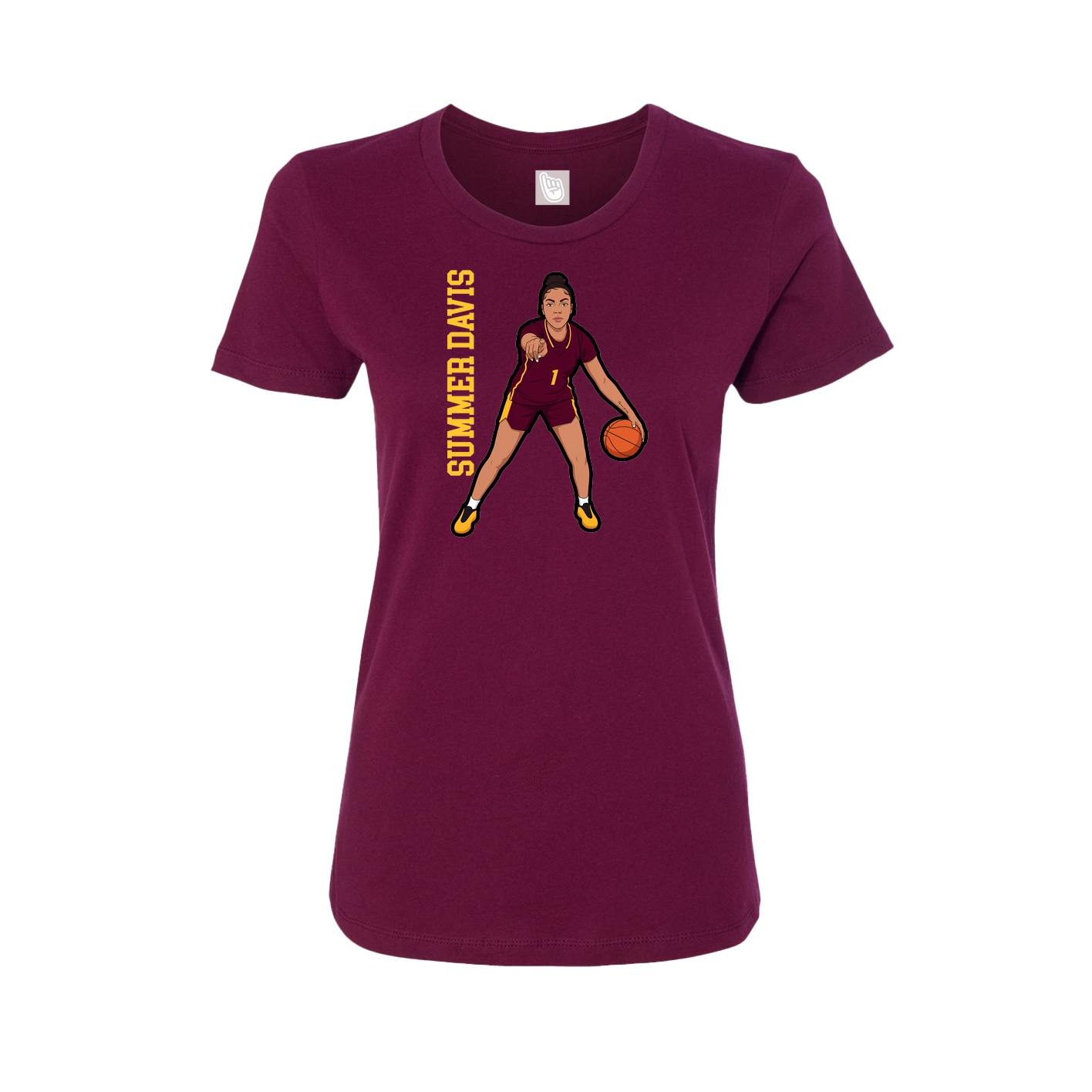 Fitted Women's Tee — Name Vertical in Maroon