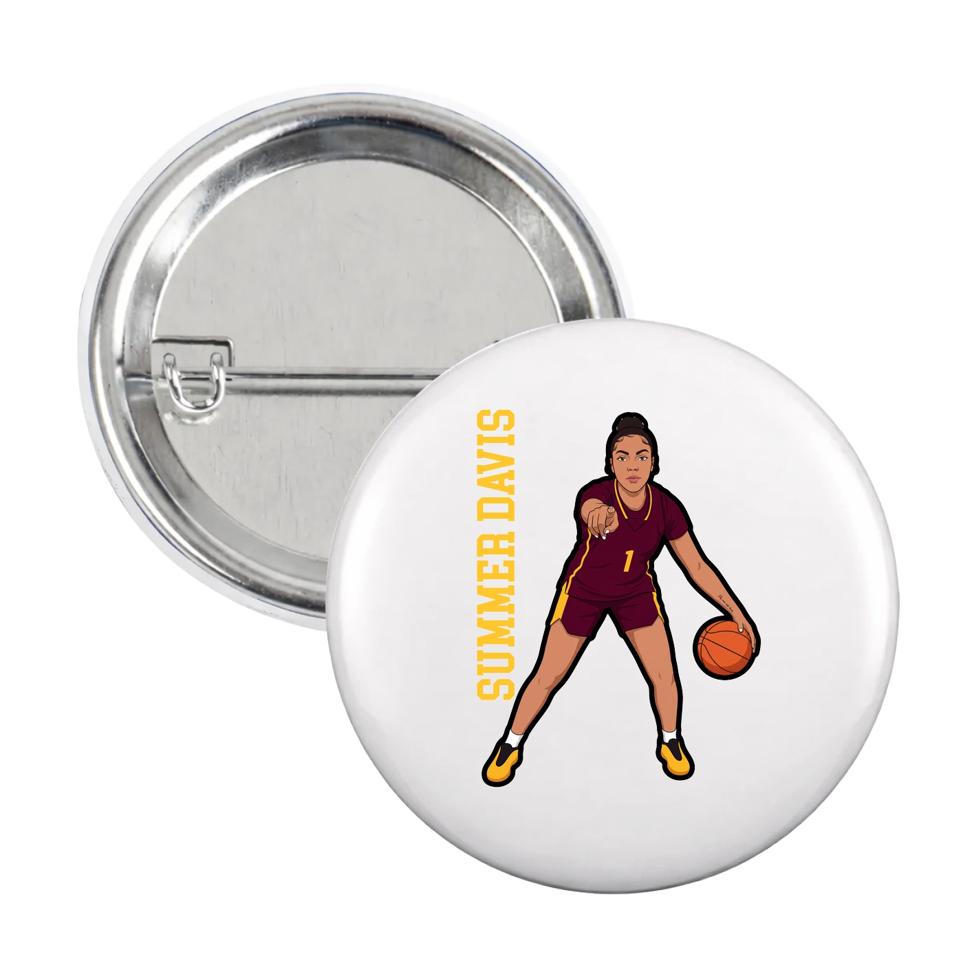Game Day Button — Name Vertical in White