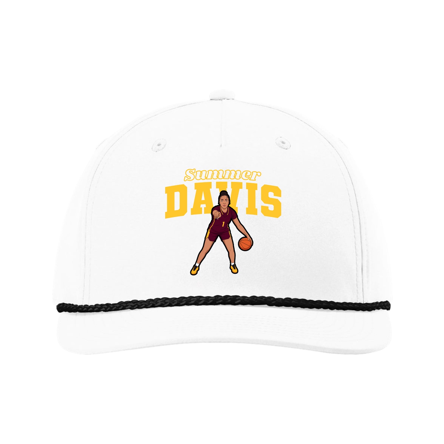 Five-Panel Classic Rope Cap — Name Arch in White