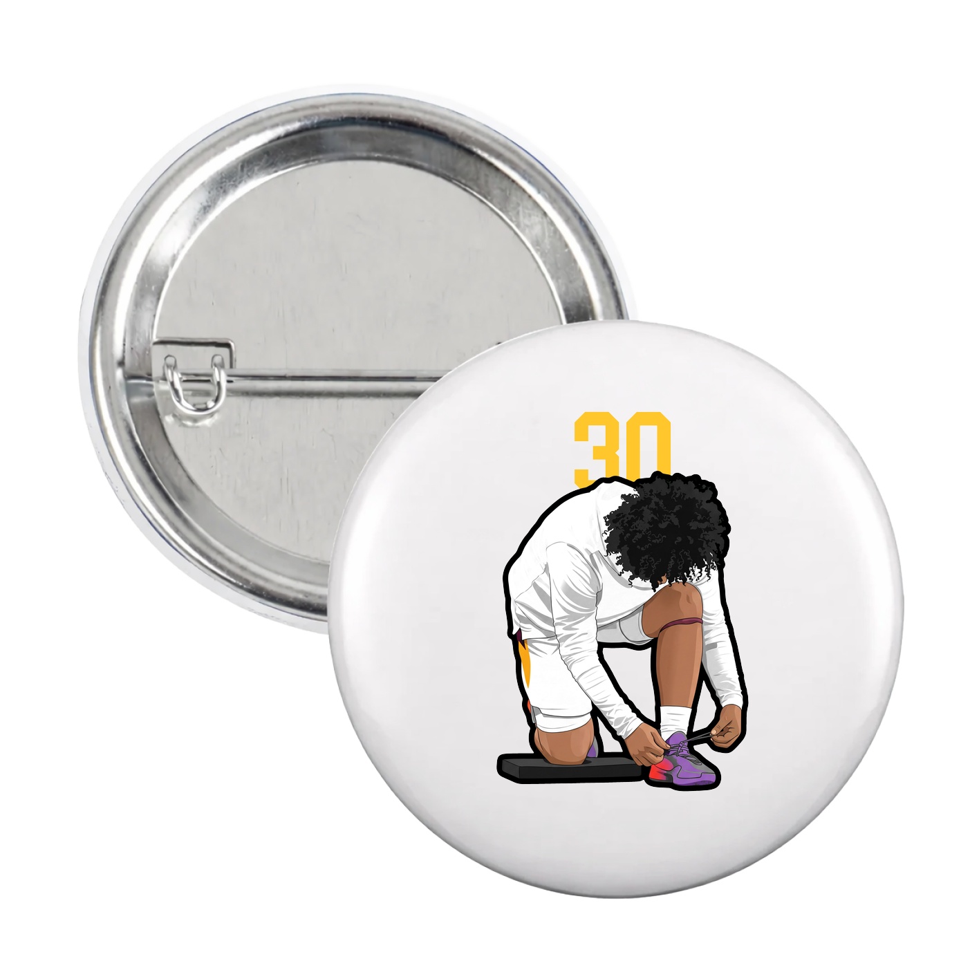 Game Day Button — Number Top in White