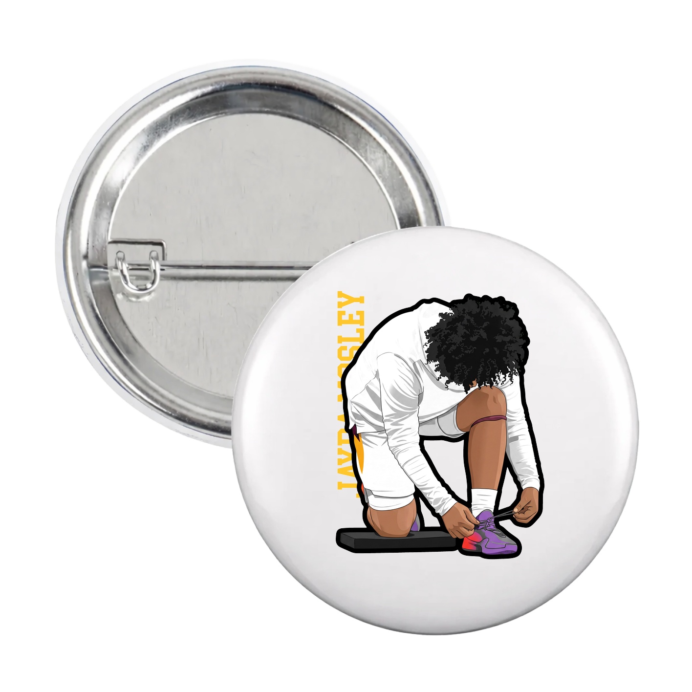 Game Day Button — Name Vertical in White
