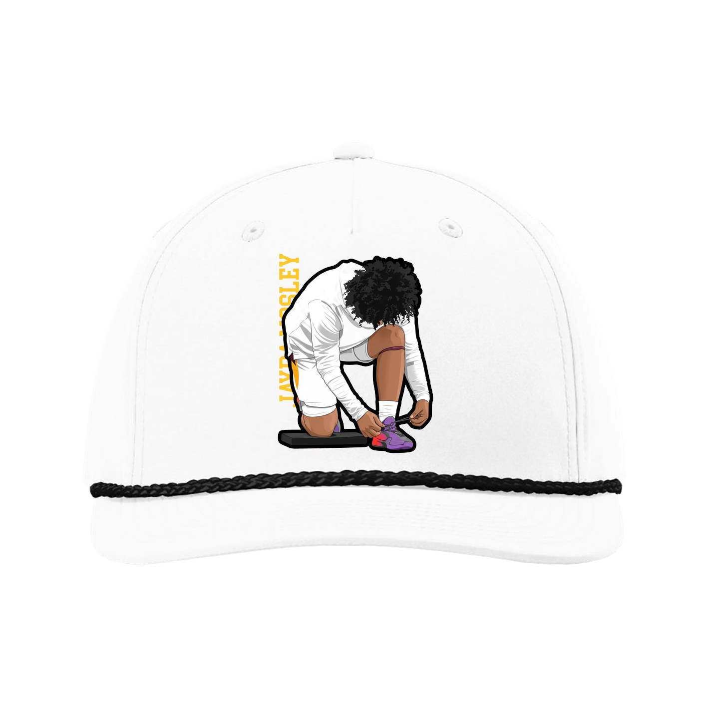 Five-Panel Classic Rope Cap — Name Vertical in White