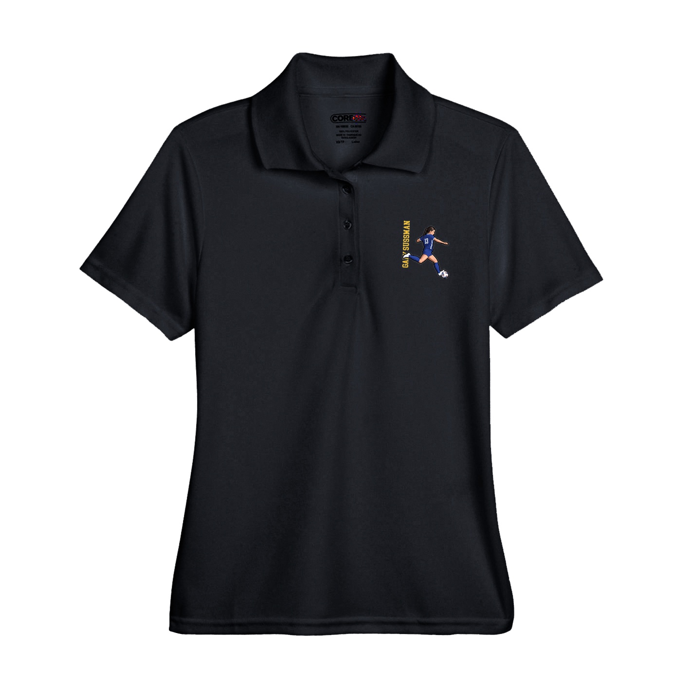 Womens Performance Polo — Name Vertical in Black