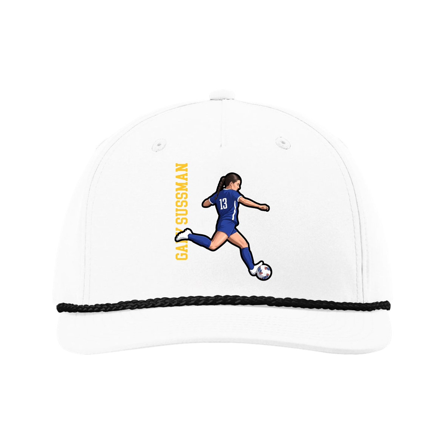 Five-Panel Classic Rope Cap — Name Vertical in White