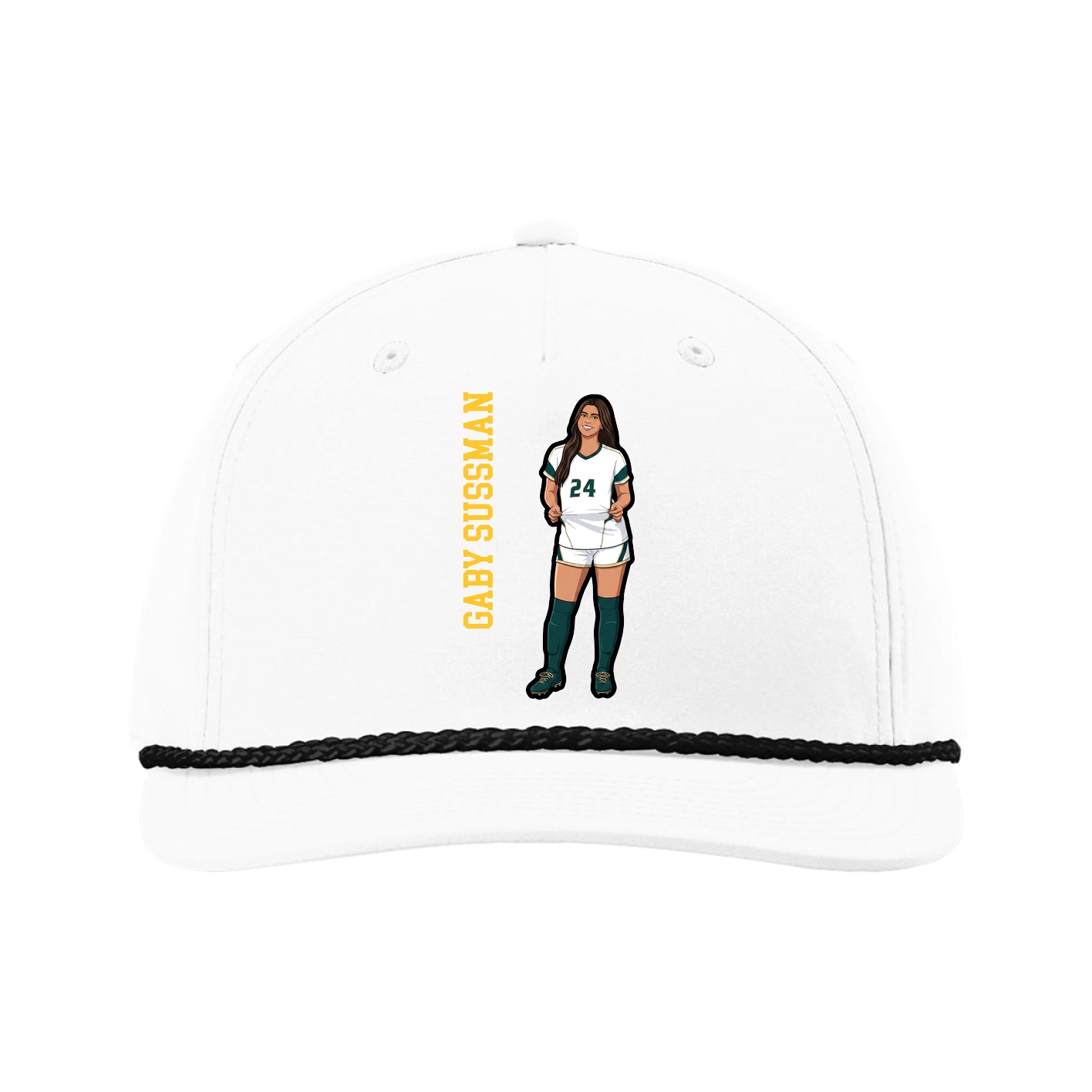 Five-Panel Classic Rope Cap — Name Vertical in White