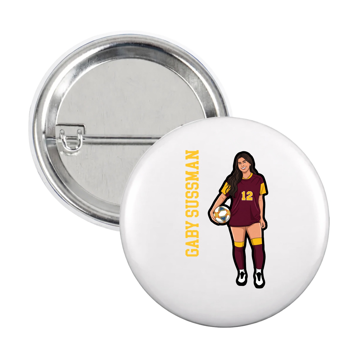 Game Day Button — Name Vertical in White