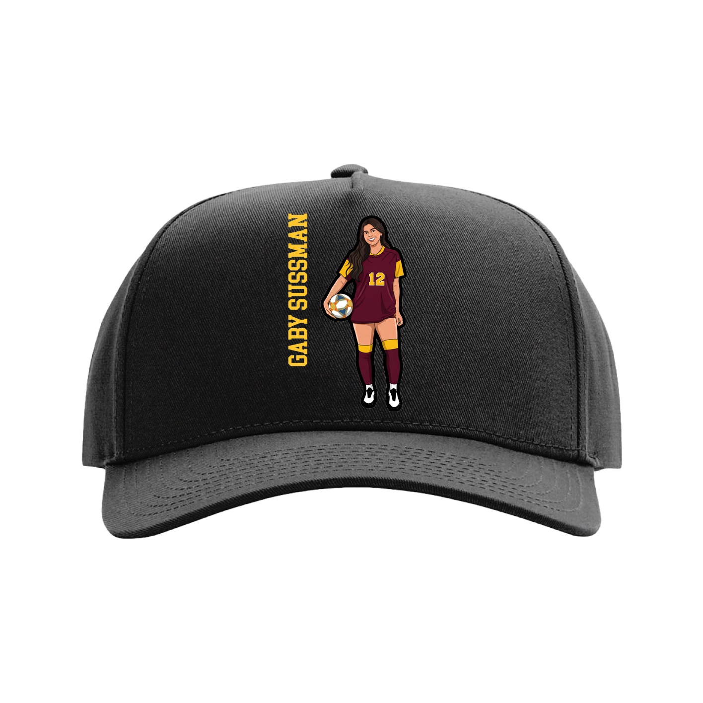 Full Fabric Five-Panel Champ Cap — Name Vertical in Black