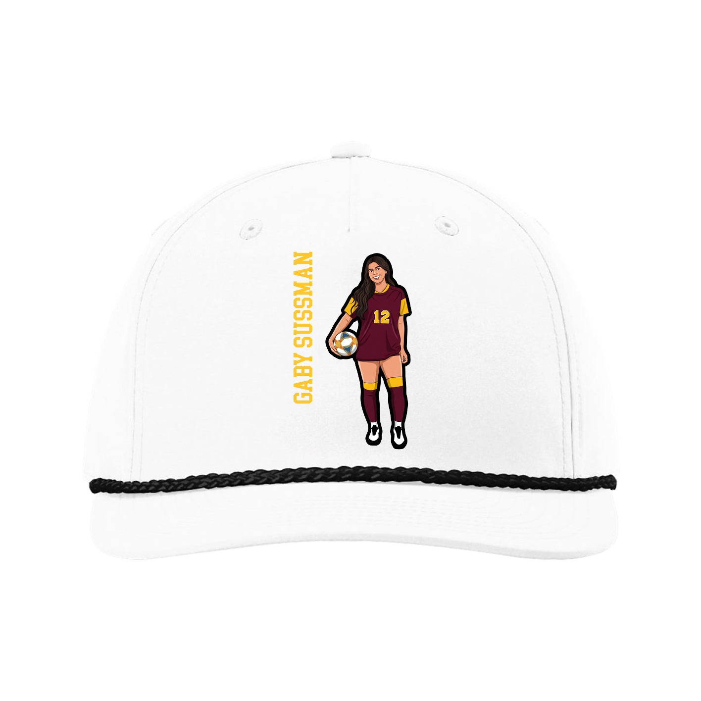 Five-Panel Classic Rope Cap — Name Vertical in White