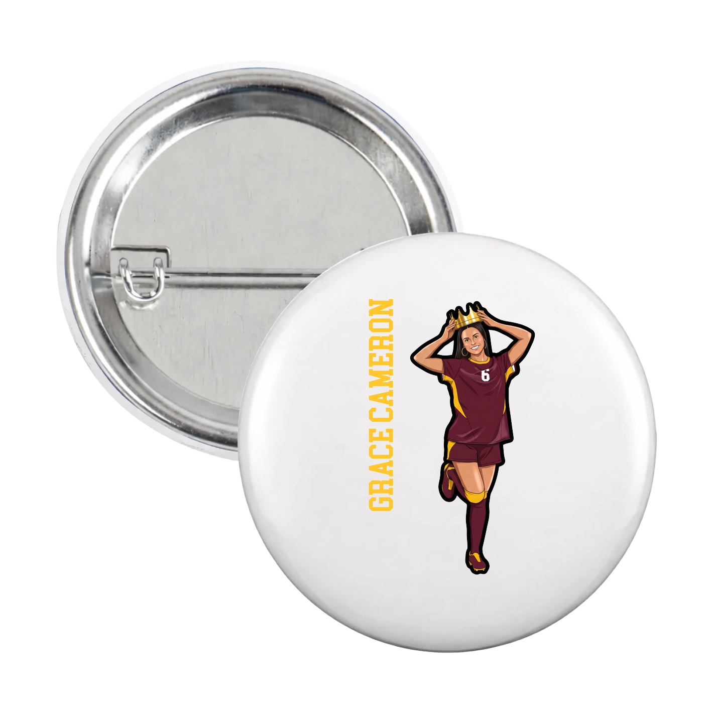 Game Day Button — Name Vertical in White