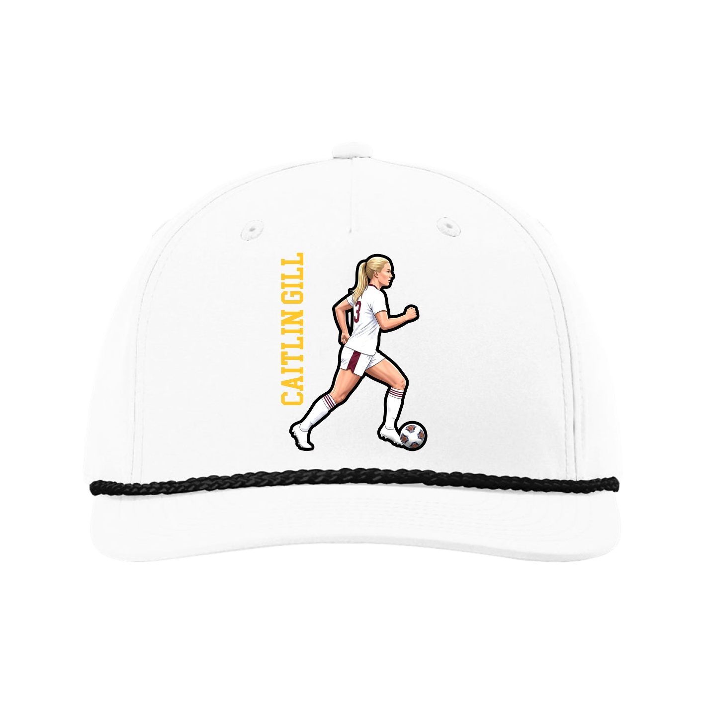 Five-Panel Classic Rope Cap — Name Vertical in White