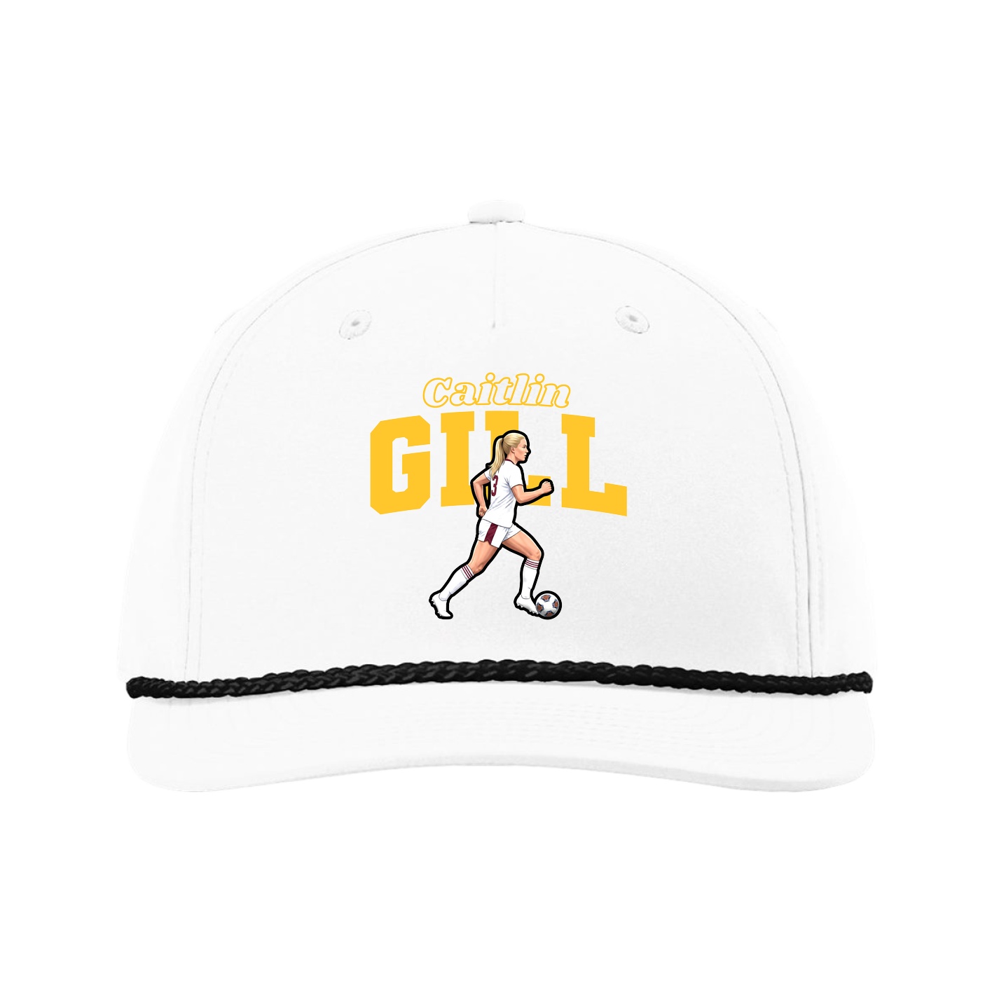 Five-Panel Classic Rope Cap — Name Arch in White
