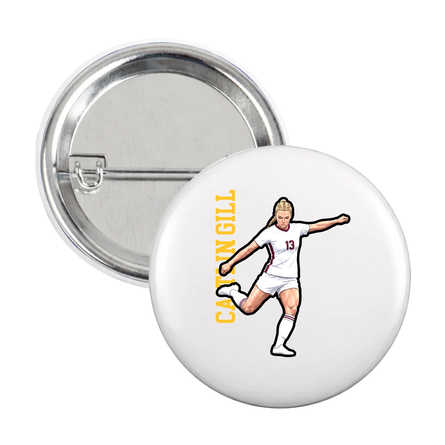 Game Day Button — Name Vertical in White